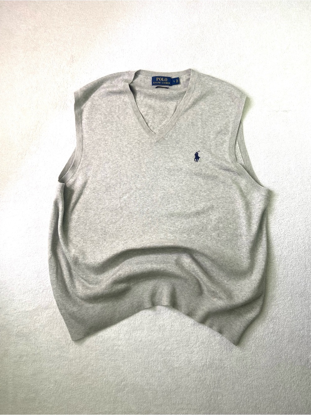 Ralph Lauren Light Gray V-Neck Sweater Vest with Navy Pony